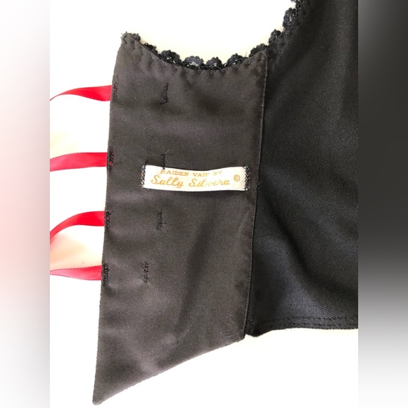 Black, faux,suede corset, Bustiers, vest, with faux white stitching detail szS-M - Picture 5 of 16